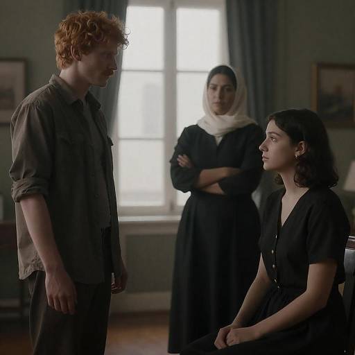 Contemplative Group in Dimly Lit Room