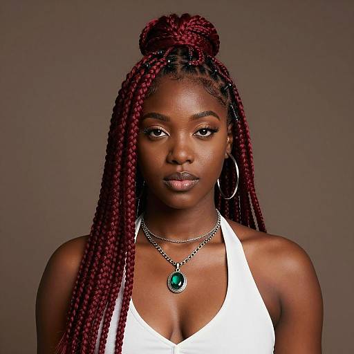 Young Black Woman with Red Box Braids