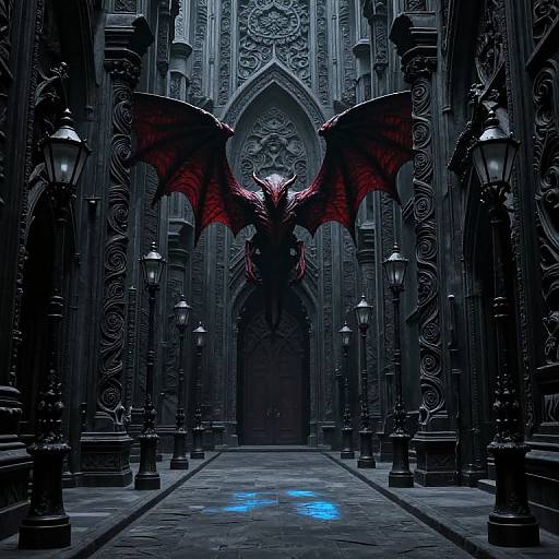 Gothic Street with Winged Creature