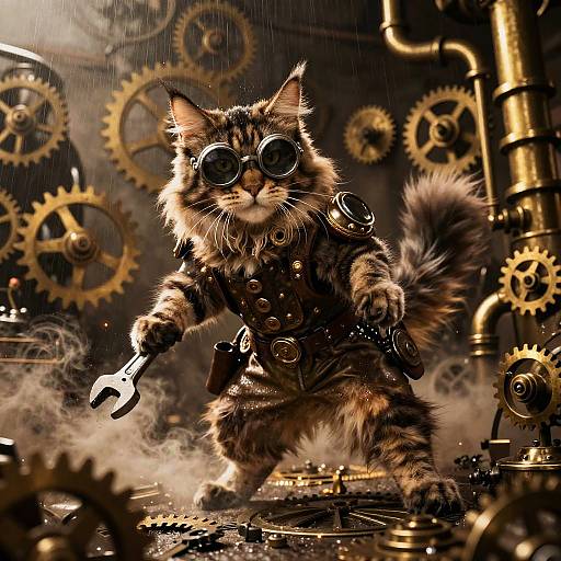 Steampunk Maine Coon Engineer Portrait
