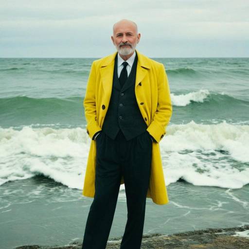 Elderly Man in Yellow Coat by Ocean