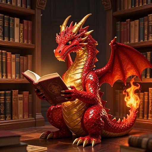 Red Dragon Reading in Cozy Library