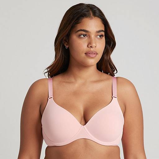 Woman in pink underwire bra