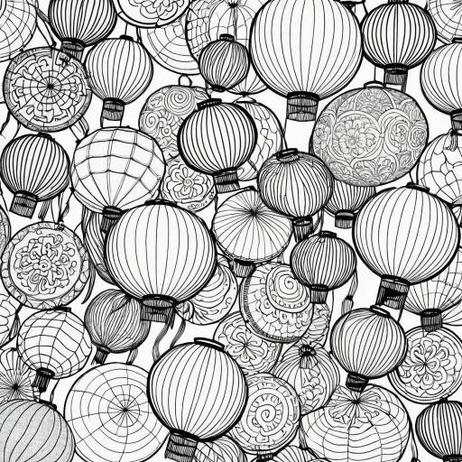 Intricate Japanese Floating Lanterns Coloring Page