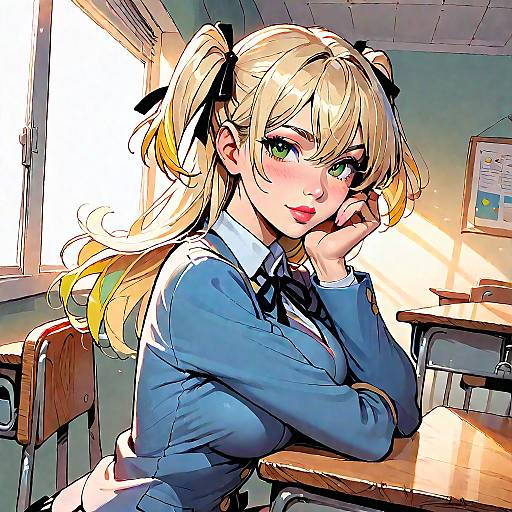 Anime Girl in School Uniform Indoors