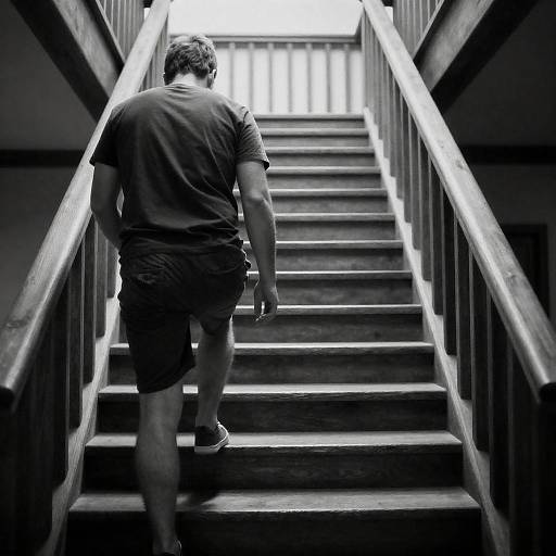 Man Climbing Staircase in Dramatic Light