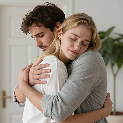 Couple Sharing Emotional Hug Indoors