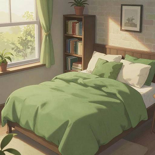 Sunlit Cozy Anime Bedroom Line Art