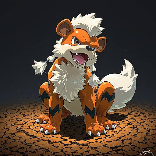 Illustration of Growlithe, pokemon in the style of Suna (sandworks)