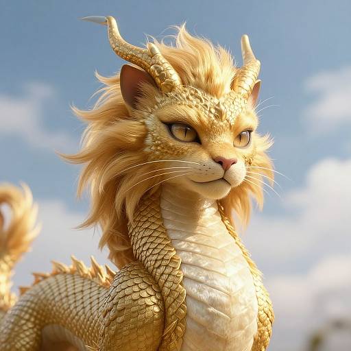 Regal Feline-Dragon Soaring Sky