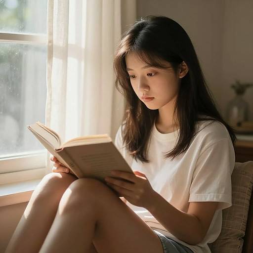 Teen Girl Reading by Cozy Window
