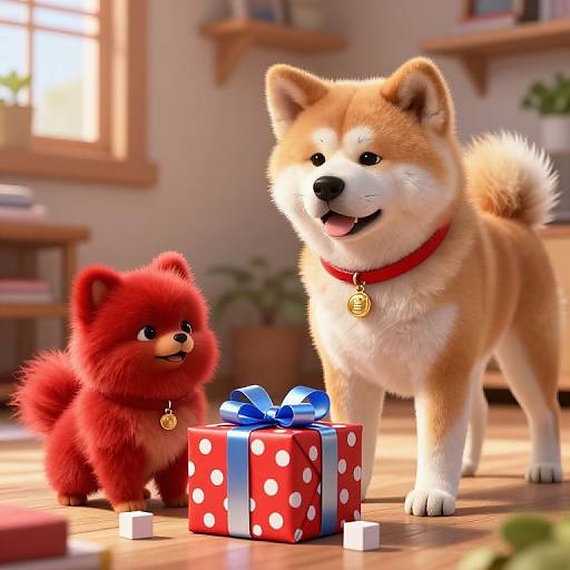 Pixar-Style Dogs Preparing Gifts