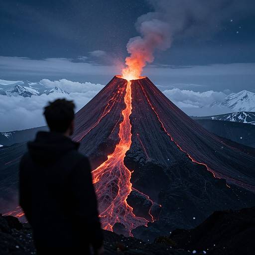 Dystopian Volcano Under Moonlight
