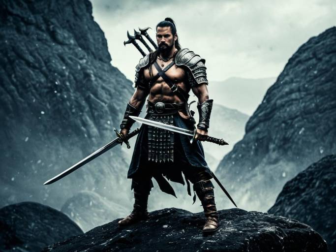 Fantasy Warrior Standing on Rock