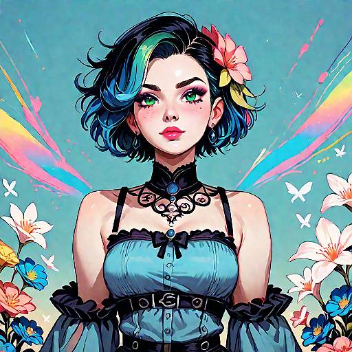 Colorful Gothic Fairy in Fantastical Setting