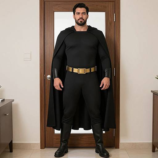 Muscular Superhero in Black Cape
