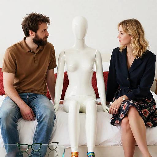 Intriguing Scene with Mannequin and People