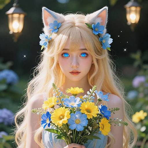 Ethereal Anime Woman in Magical Garden
