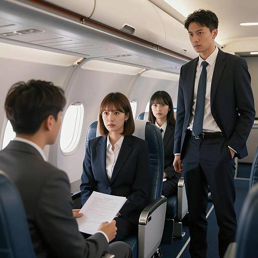 Business Discussion Inside Airplane Cabin