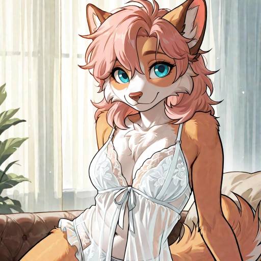 Elegant woman in lace dress sitting indoors