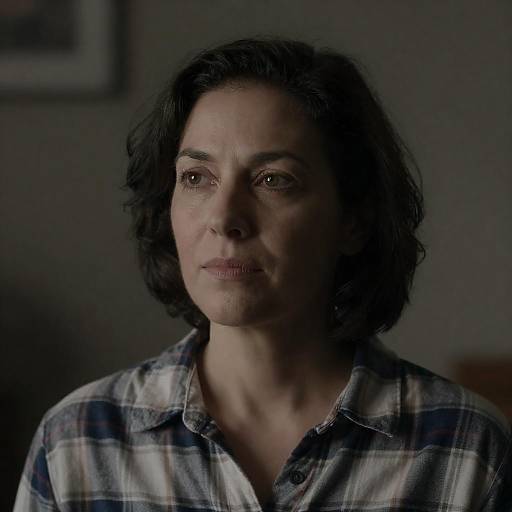 Contemplative Middle-Aged Woman in Plaid Portrait