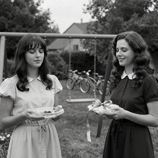 Two Women in a Serene Yard Scene