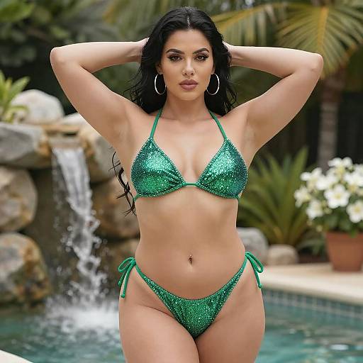 Confident Curvy Woman in Sparkling Bikini