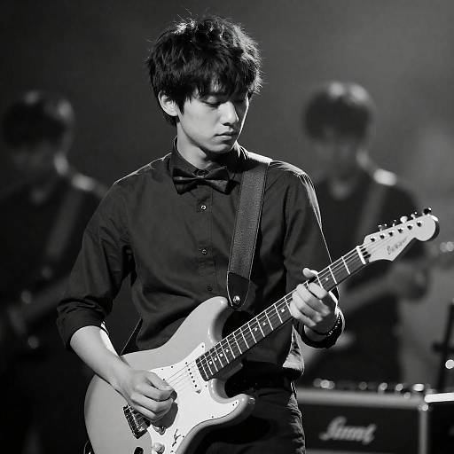 Black-and-White Young Guitarist On Stage