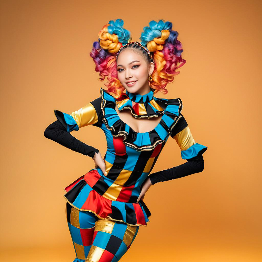 Amused Festival-Goer in Harlequin Costume