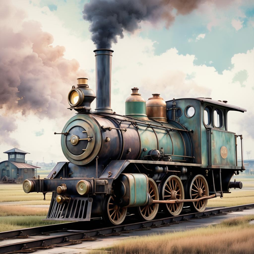 Whimsical Vintage Steam Locomotive Scene