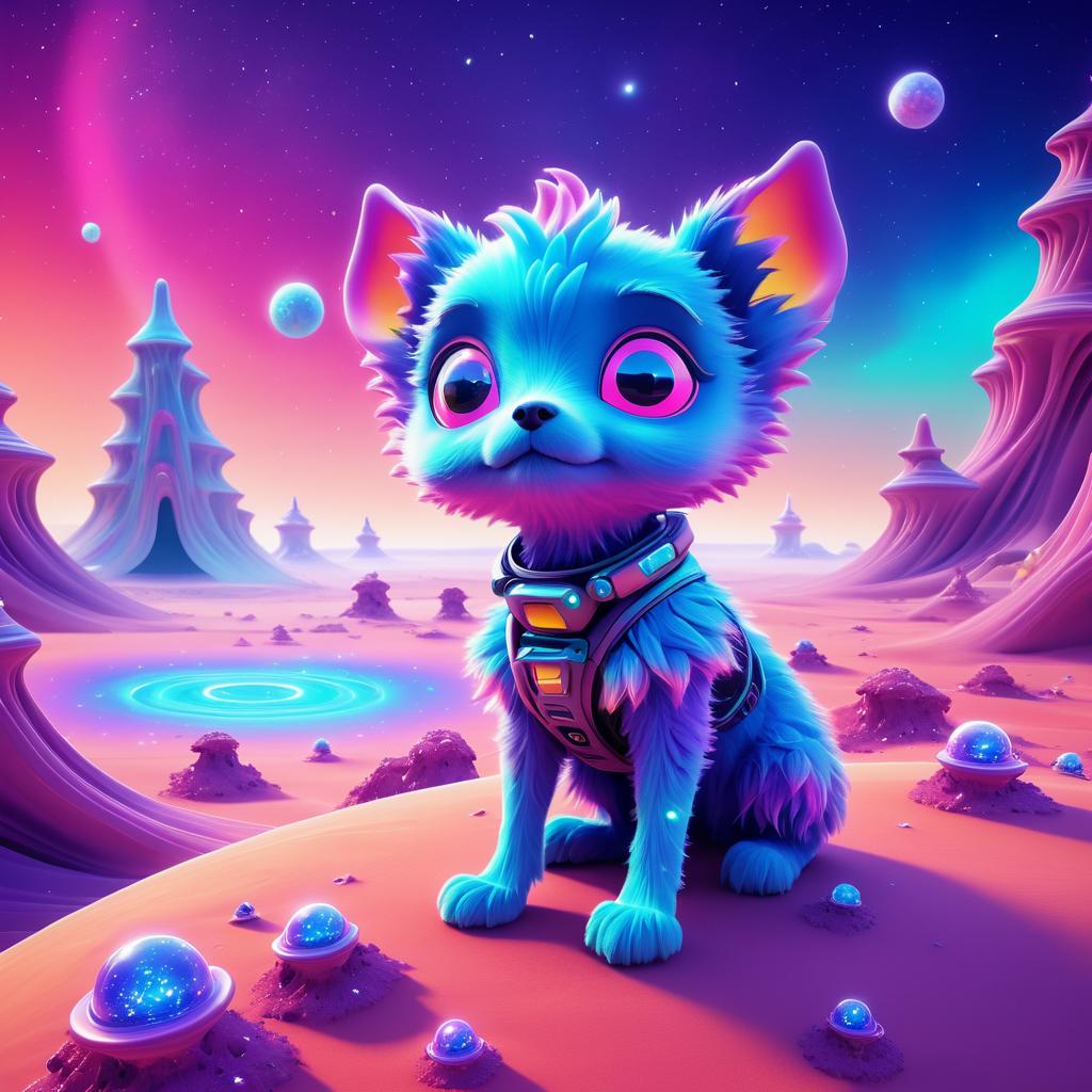 Whimsical Alien Dog on Colorful Mars