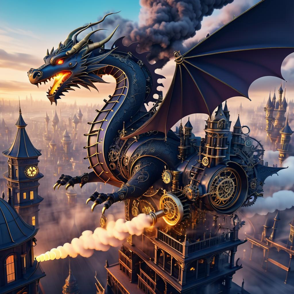 Surreal Steam-Powered Dragon in Twilight