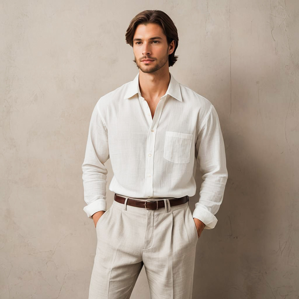 Thoughtful Young Man in Linen Outfit