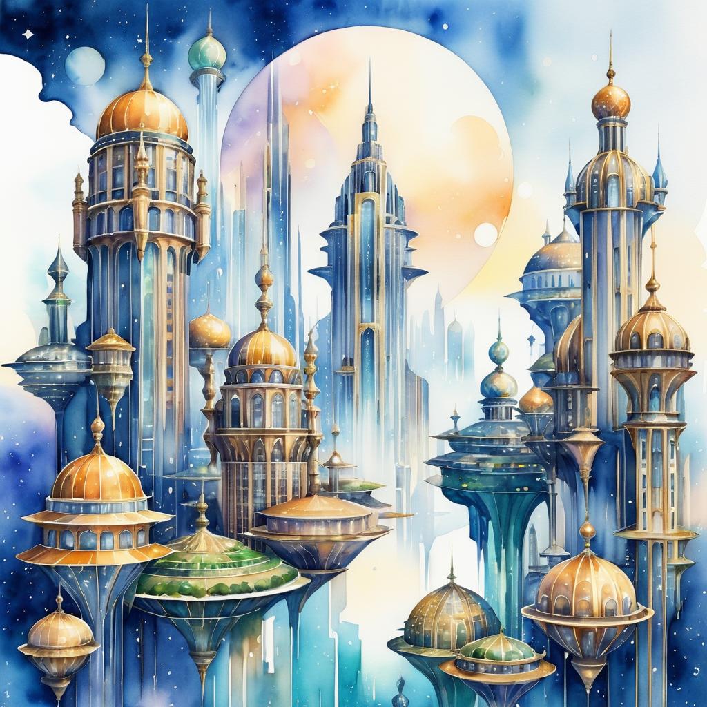 Majestic Floating City in Art Deco Style