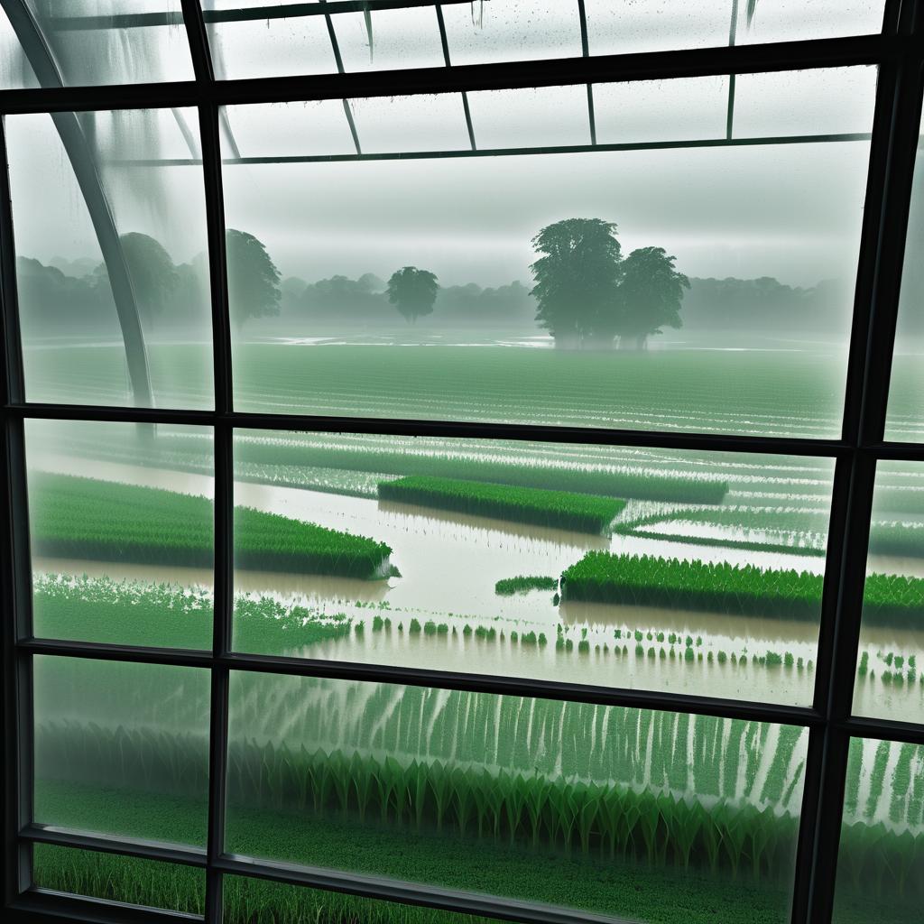 Dramatic Flood View through Greenhouse Window