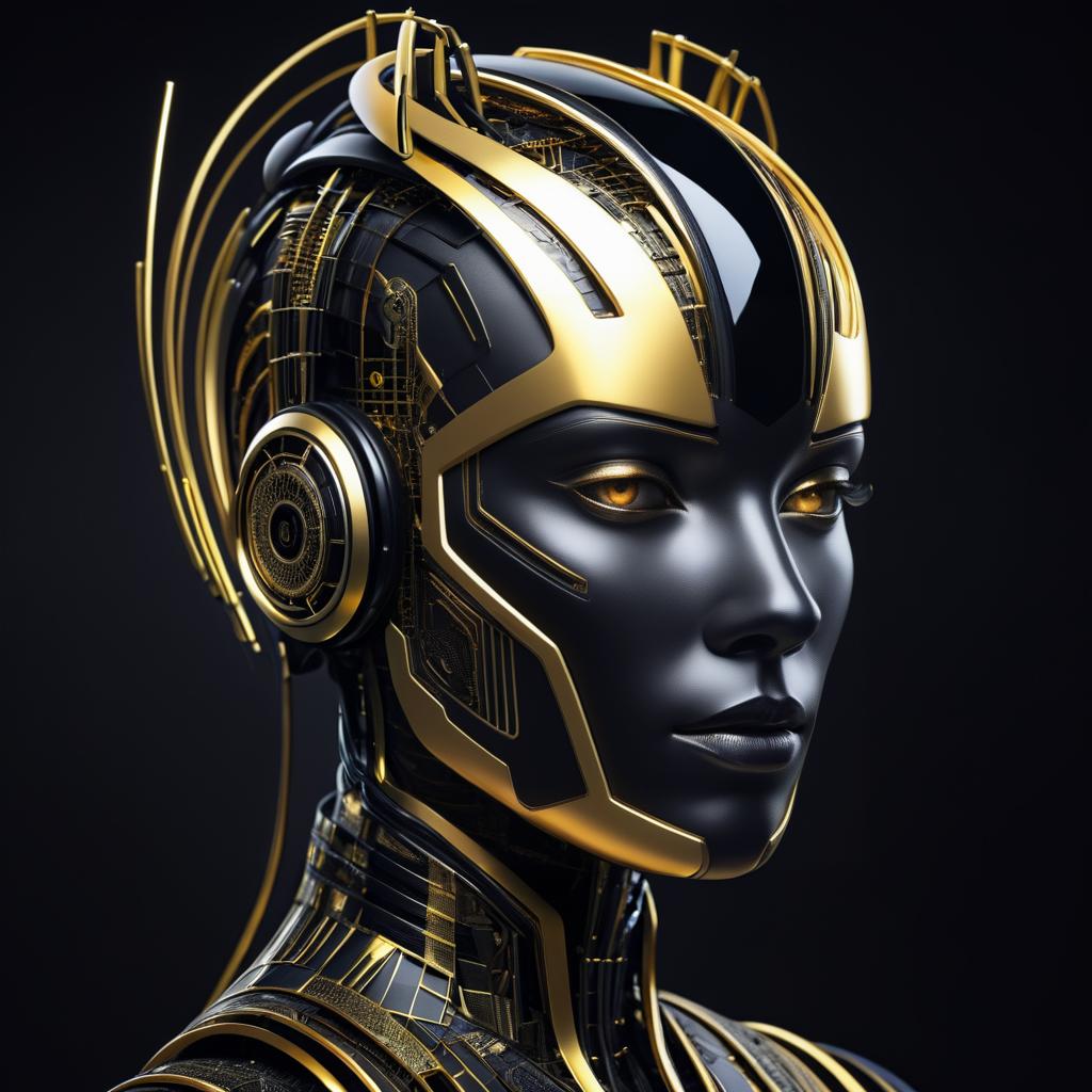 Futuristic Android Portrait with Circuitry Crown