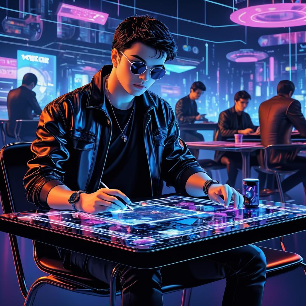 Cyberpunk Gamer at Card Table