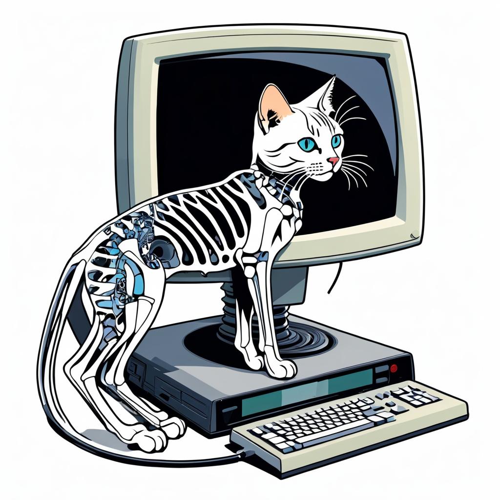 Vintage Cat Skeleton on CRT Monitor