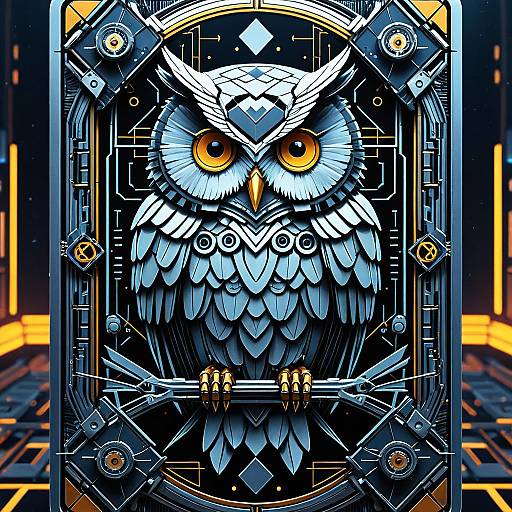 Cyberpunk Geometric Owl Tarot Card