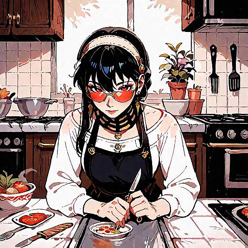 Anime Girl Preparing Food in Kitchen