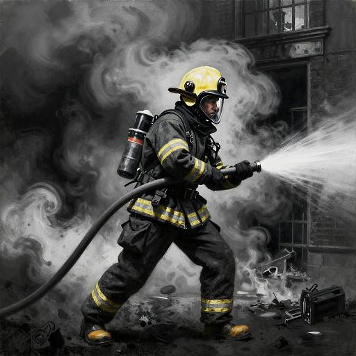 Charcoal Style Firefighter in Action