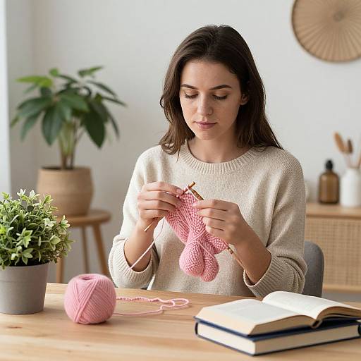 Cozy Woman Knitting Indoors