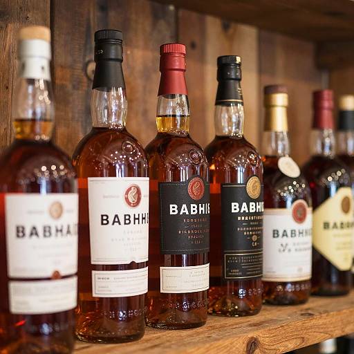 Colorful Whiskey Bottles on Rustic Wood