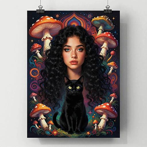 Psychedelic Girl with Black Cat