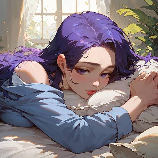 Purple-Haired Girl in Pajamas