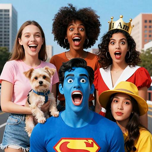 Surreal Group Portrait with Colorful Characters