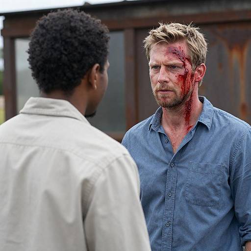 Serious Interaction of Two Men Outdoors