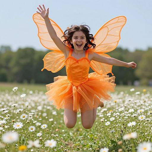 Joyful Girl in Vibrant Fairy Costume