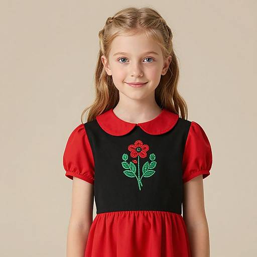 Young Blonde Girl in Embroidered Dress