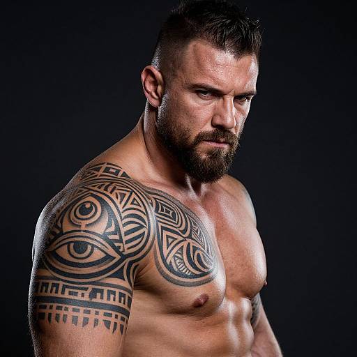 Muscular Man with Tribal Shoulder Tattoo